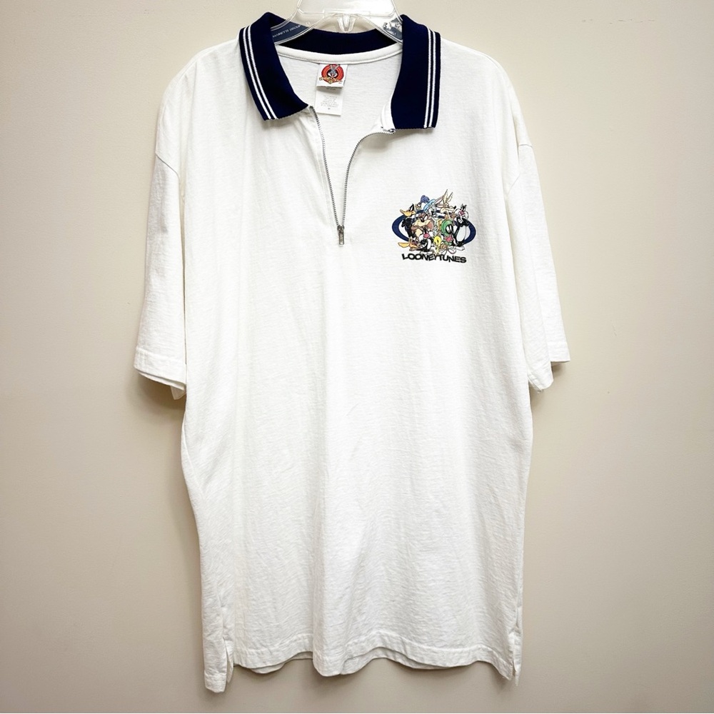 Looney Tunes WB Warner Brothers Cotton 1998 Vintage White Polo Shirt